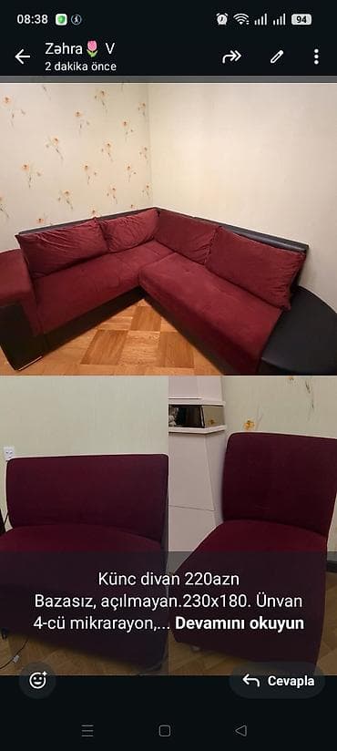 Künc divan 220azn Bazasız, açılmayan.230x180. Ünvan 4-cü mikrarayon — 1