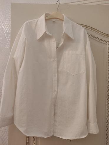Ağ rəngli qadın köynəyi razmer standart - Model: klassik düyməli — 2