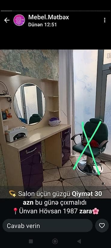 mebel kraskalari: İşlənmiş, Saş kəsimi üçün masa, Güzgülü — 1