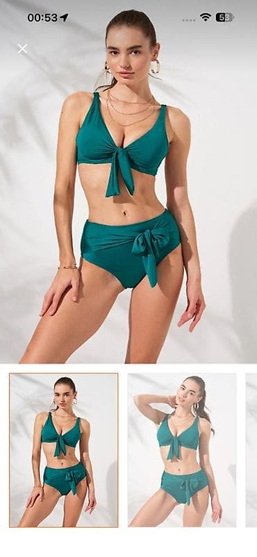 ic geyim: Iki hissəli qadın bikini dəsti – zümrüd-yaşıl rəngdə - Üst — 1