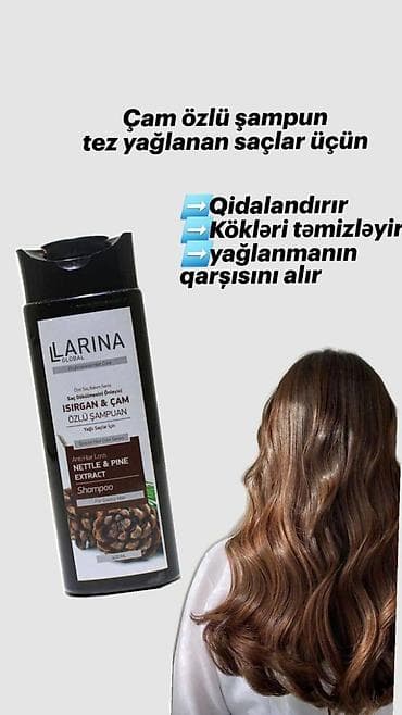 parik sac: LARINA Global Isırğan və Çam özlü şampun – yağlı və tez yağlanan — 5