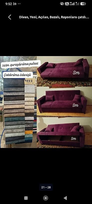 acilan divan: *Divan 139Azn💥* ✔️Rəng seçimi var ✔️Açılan və Bazalı ✔️ Ölçü 200sm — 1