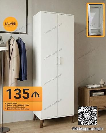 taxta dolab: 2 qapılı, Ağ, Taxta, Açılan, Düz dolab — 1