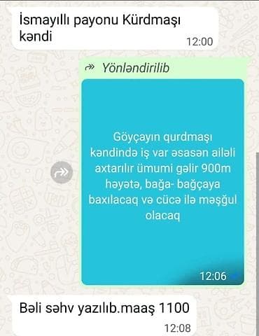 İş elanı: Həyət, bağ və cücələrə baxıcı Yer: İsmayıllı rayonu
