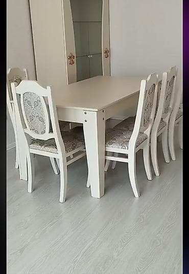 stulla: Qonaq otağı üçün, İşlənmiş, Kvadrat masa, 6 stul — 1