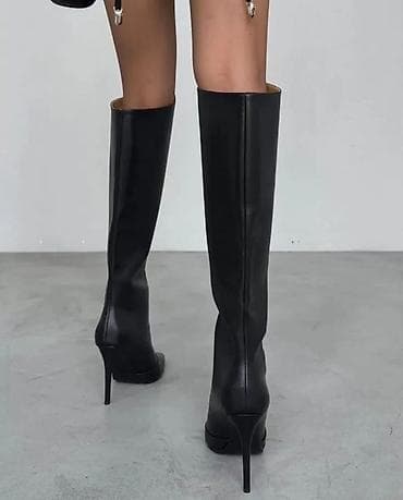 qara ayaqqabı: Qadın dizə qədər uzun çəkmə – stiletto dabanlı - Rəng: qara - Üst — 4