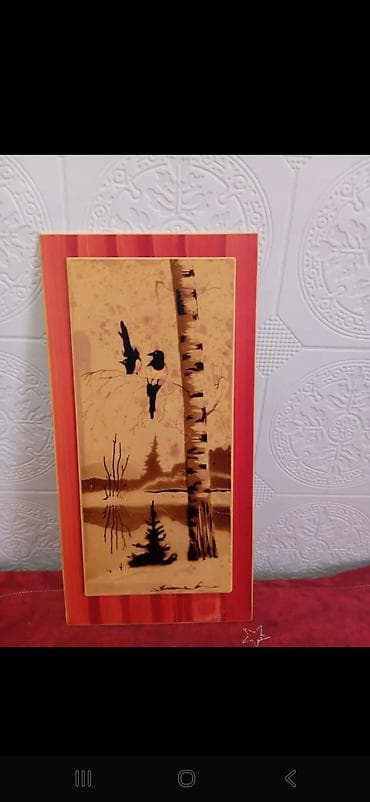 divar saat: Dekorativ divar paneli – piroqrafiya texnikası ilə işlənmiş təsvir - — 1