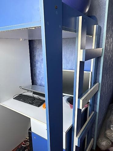 otag qapi: Uşaq/yeni yetmə otağı üçün mavi-ağ modular dəst: - İki mərtəbəli loft — 3