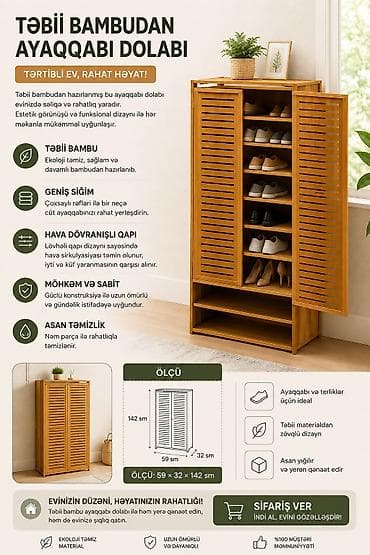 Yeni, 2 qapılı, Qəhvəyi, Taxta Ayaqqabı dolabı — 6