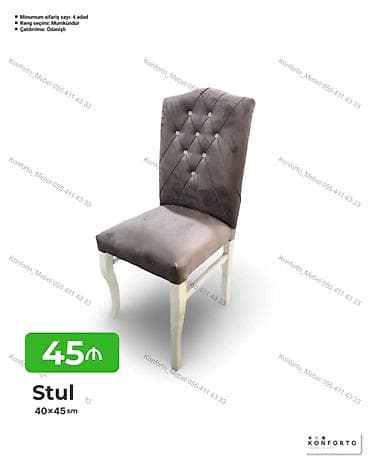 kohnə stul: Stul – 40×45 sm - Yumşaq parça üzlüklü, düyməli-qabartma (kapitone) — 1