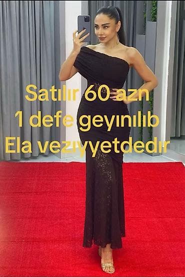 ket ayaqqabilar: Şık axşam geyimi – qehveyi rəngdə, bir çiyindən düşən dizayn. Bədənə — 1
