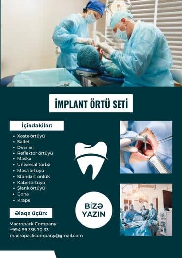 акция на установку брекетов: Kiçik xalatsız implant örtü seti satışı - 4.3 azn Böyük ikixalatlı — 1