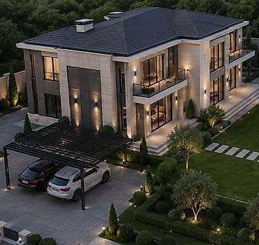 Villa dizayn edirik Xüsusiyyətlər: - Memarlıq: Şüşə vitraj fasadlı