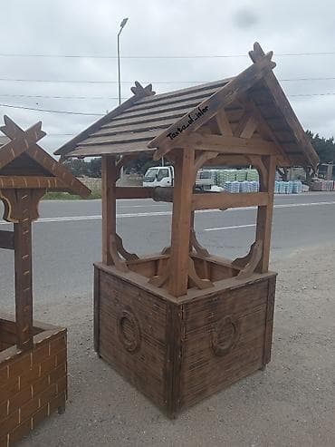 sade mebeller: Bağ və həyət üçün dekorativ taxta quyı konstruksiyası Ölçü 100x100 sm — 2