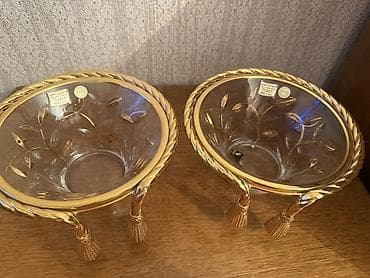 konfet qabi: Metalsi 24K qızıl örtüklü italyan kristal qablar (2 ədəd). Art decor — 4