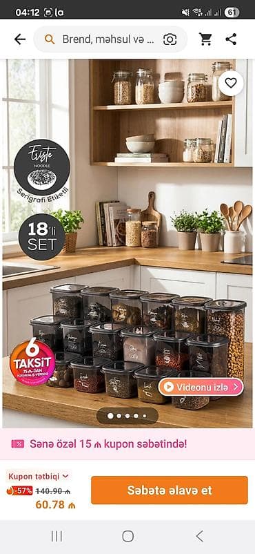 plasmas skaf: Mətbəx üçün qida saxlama qabları dəsti - Set tərkibi: 12 və 18 — 2