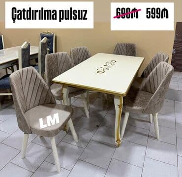 Qonaq otağı üçün, Yeni, Açılmayan, Dördbucaq masa, 6 stul
