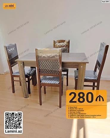 oturaca: Məhsul: Masa dəsti (Kod: 3991) - Komplekt: 1 açılmayan masa + 6 ədəd — 1