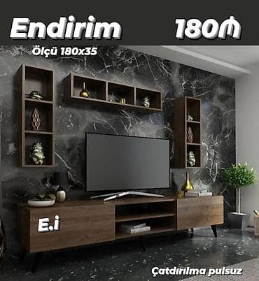 metbex refi: TV stend və divar rəfləri dəsti - Ölçü: 180 x 35 sm (üst modul — 1