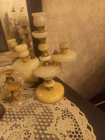 Постельное белье: Oniks şamdan dəsti - 2 ədəd simmetrik şamdan - Material: təbii oniks — 2