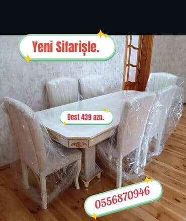 ders masaları: Qonaq otağı üçün, Yeni, Açılmayan, Dördbucaq masa, 6 stul — 8