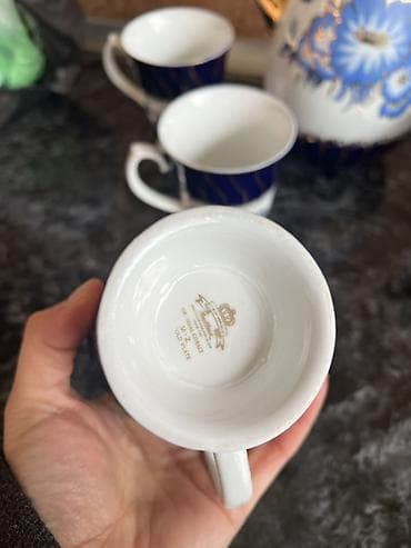 Çay dəsti, rəng - Göy, Farfor, 5 nəfərlik, Yaponiya — 4