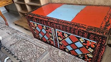 kilim: Rəngli əl işi sandıq/çemodan tipli saxlanma qutusu - Material: taxta — 1