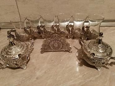 çay serviz: Çay dəsti, rəng - Gümüşü, Metal, 6 nəfərlik — 1