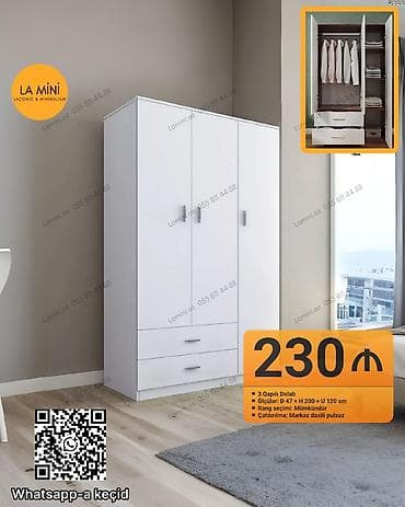 divar refleri: 3 qapılı, Siyirməli, Ağ, Açılan, Düz dolab — 1