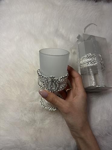 stəkan: Gəlin Bəzəkli şam qabı (şamdan) - Material: donuq şüşə içlik və — 2