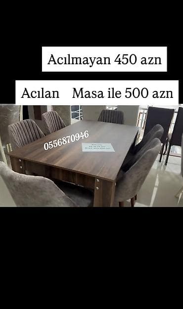 Qonaq otağı üçün, Yeni, Açılmayan, Dördbucaq masa, 6 stul