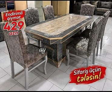 Yemək otağı dəsti – masa + 6 stul - Klassik-elit dizayn: mərmər