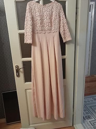 koja etek: Zərif ziyafət paltarları dəsti - 1-ci model: Pudra rəngli, uzun — 1