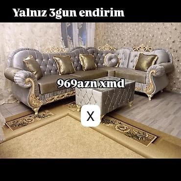 oturaca: Klassik üslubda künc dəst: zərif qızılı ornamentlərlə işlənmiş boz — 1