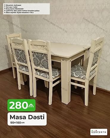 Masa Dəsti – 90×160 sm - Komplekt: 1 masa + 6 stul - Mexanizm