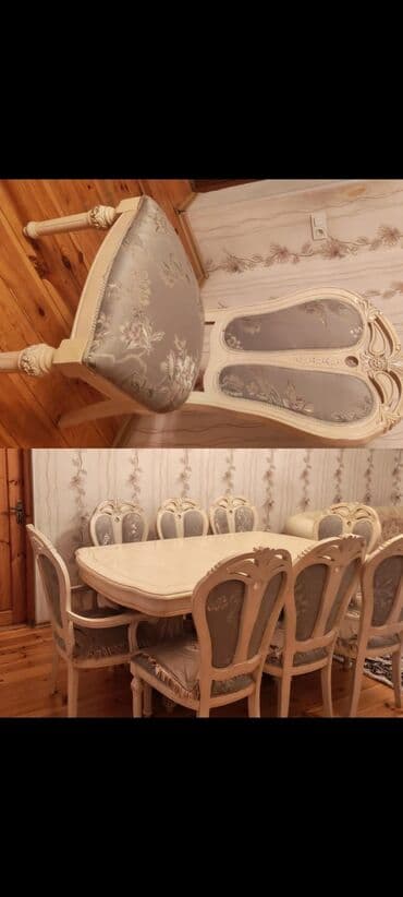 taxta palet satışı: Qonaq otağı üçün, İşlənmiş, Açılmayan, Dördbucaq masa, 8 stul — 1