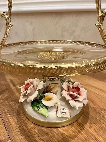 gold pişik: Tort və şiriniyyat qabı, rəng - Qızılı, Xrustal, İtaliya — 5