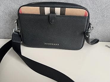 cantalar: Burberry çiyin çantası – qara, dənəcikli teksturaya malik dəridən. Ön — 2