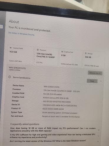 lenovo lp3 pro: Core i5-12400F Ram 16Gb SSD 512Gb Nvidea 3050 8Gb Oyun,dizayn — 2