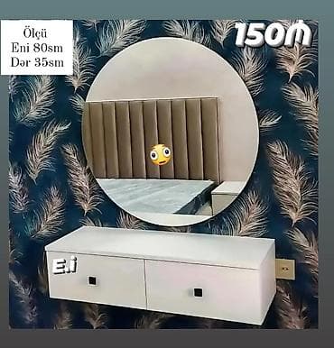 - Dəyirmi divar güzgüsü və iki çekmecəli asma konsol. Ölçü: eni 80 sm — 1
