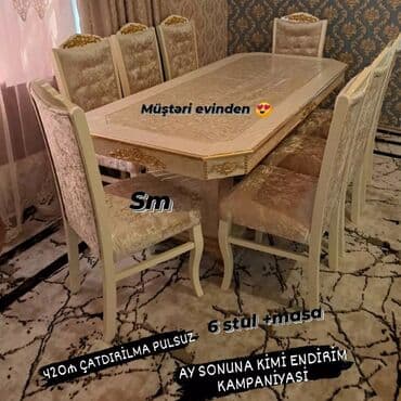 stol desdi: Qonaq otağı üçün, Yeni, Açılmayan, Dördbucaq masa, 6 stul — 6