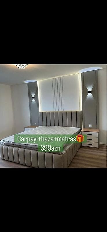 Yataq dəsti: çarpayı + baza + matras - Müasir dizaynlı, yumşaq parça lalafo.az -da Yataq dəsti: çarpayı + baza + matras - Müasir dizaynlı, yumşaq parça