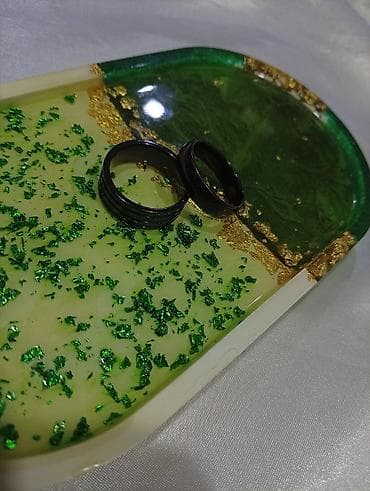 ev əşya: Epoksid qab – dekorativ üzlükli oval boşqab - Material: şəffaf epoksi — 2