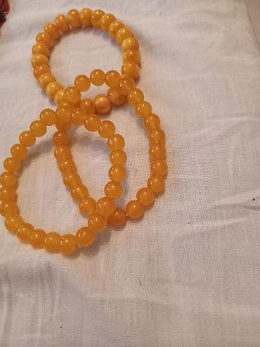 Sarı-çəhrayı tonlarda muncuq dəsti Boyunbağı ve bilerzik