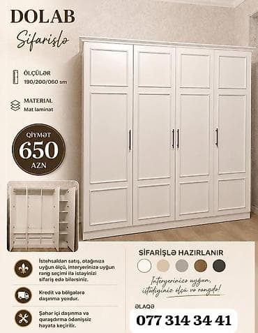 Yataq otağı üçün, Qarderob, Açılan, 6 qapı