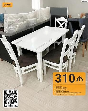 ag masa: Məhsul: Masa dəsti (Kod: 3429) - Tərkib: 1 masa + 4 stul - Ölçü: 70 × — 1
