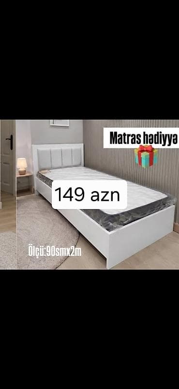 Tək nəfərlik çarpayı dəsti. Ağ rəngli, sadə və müasir dizayna