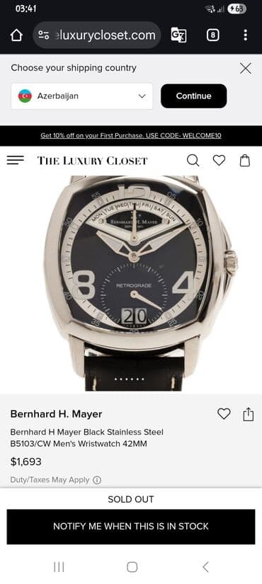 bernhard h mayer saat fiyatları: İşlənmiş, Qol saatı, Bernhard Mayer — 3