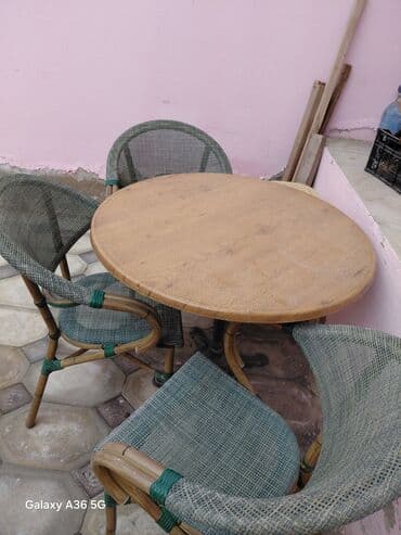 stol və stul dəstləri: Yumru masa, 4 stul, Açılmayan, Stullar ilə, Həsir toxunuşlu — 2