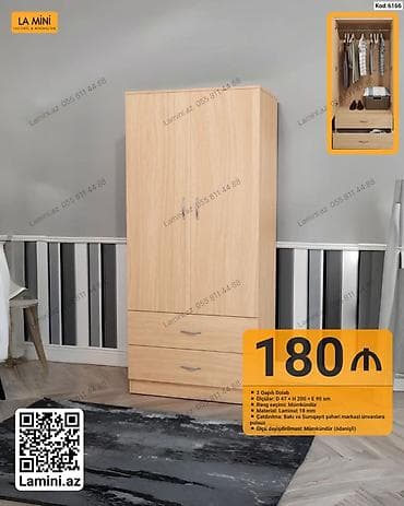 2 qapılı paltar dolabı – laminirovka 18 mm materialdan. Açıq ağac — 1